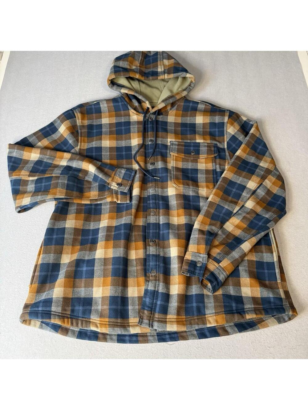 Lucky‎ Brand Workwear Hooded Flannel Shirt Jacket Men's XXXL Plaid Fleece Lined
